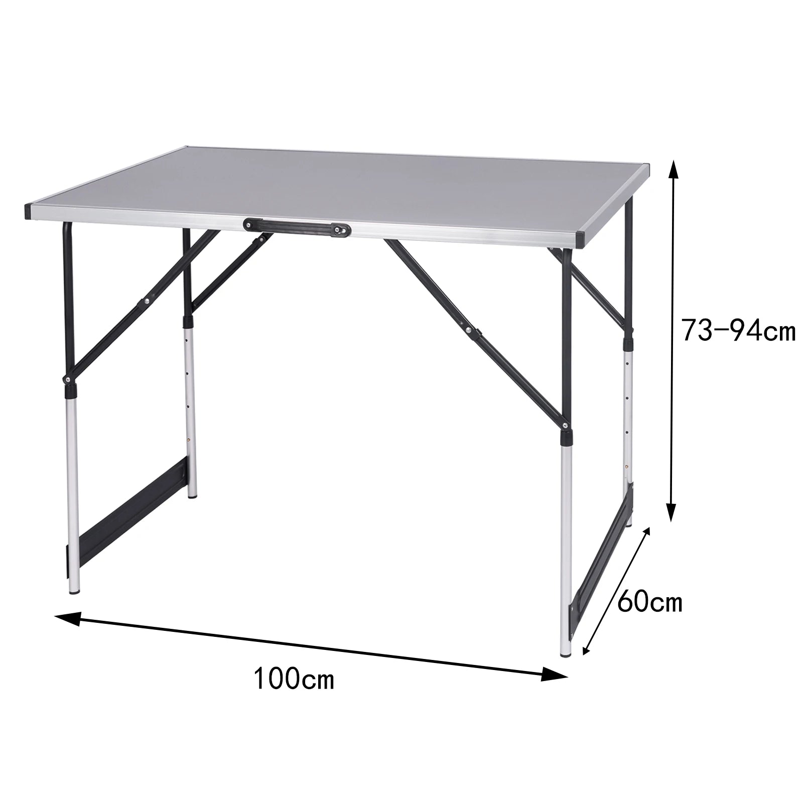 Inklapbare Tafel – Klap – Camping – Opvouwbare - Verstelbare Hoogte - Aluminium - Lichtgewicht - Buitentafel - BBQ - Tuin - Balkon - Picknick - Grijs - QUORE