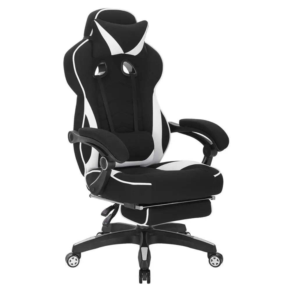Ergonomische Gaming- en Bureaustoel – Comfortabele Werkstoel – Verstelbare Rugleuning – Voetensteun – Stof – Maximale Draagkracht 120 Kg – Zwenkwielen - Wit