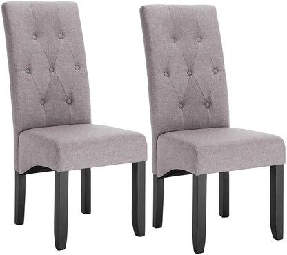 Eetkamerstoelen - Keukenstoel - Eetstoel - Eetkamerstoel - met Hoge Rugleuning en Gevoerde Zittingen - Massief Houten Poten - 2 Packs - Linnen - Donkergrijs