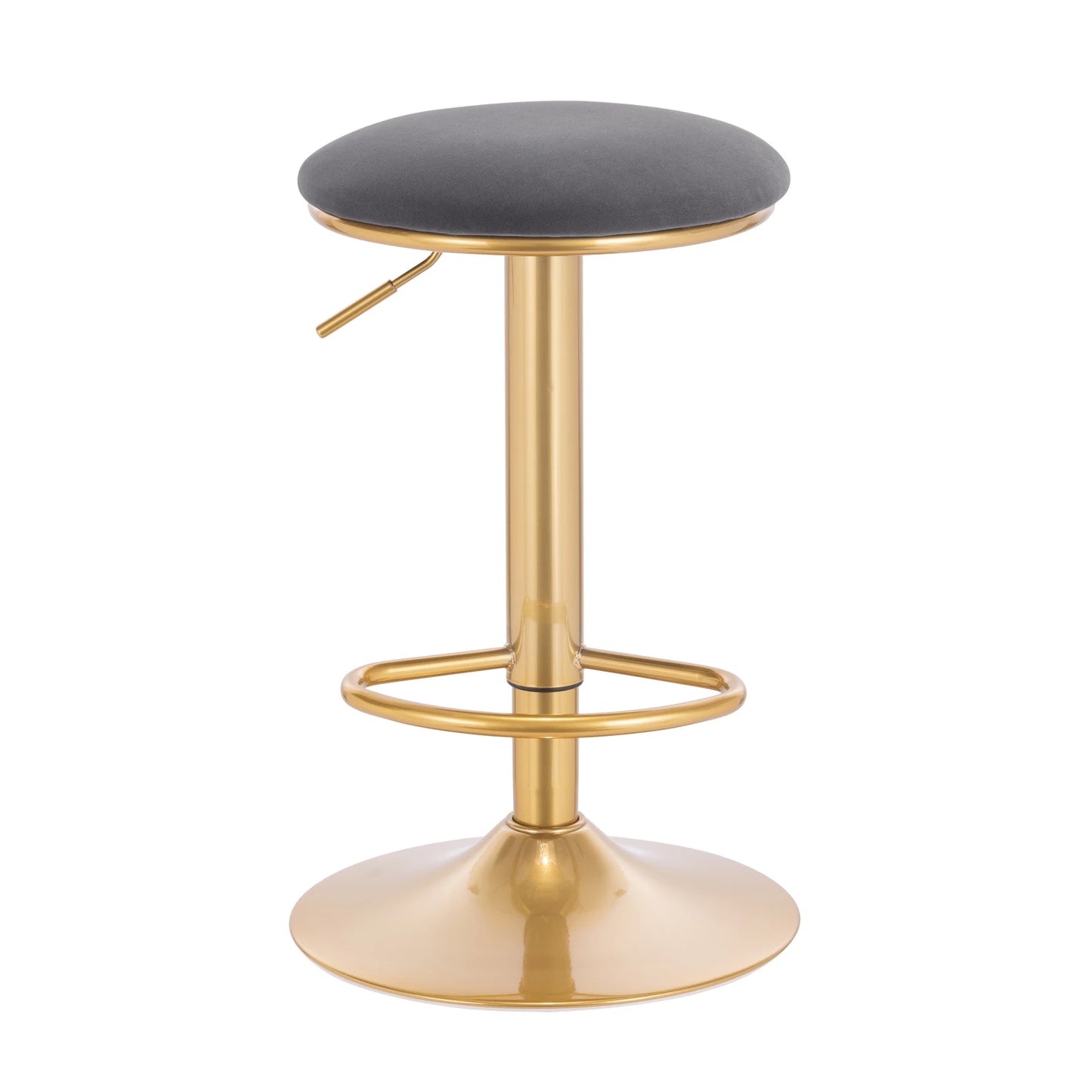 Barkruk Met Voetsteun – Ronde Zitting – 360° Draaibare Bar Kruk – In Hoogte Verstelbare Eetkruk – Moderne Barkruk Voor Keuken, Eetkamer, Bar of Café – Grijs - Goud Design - QUORE