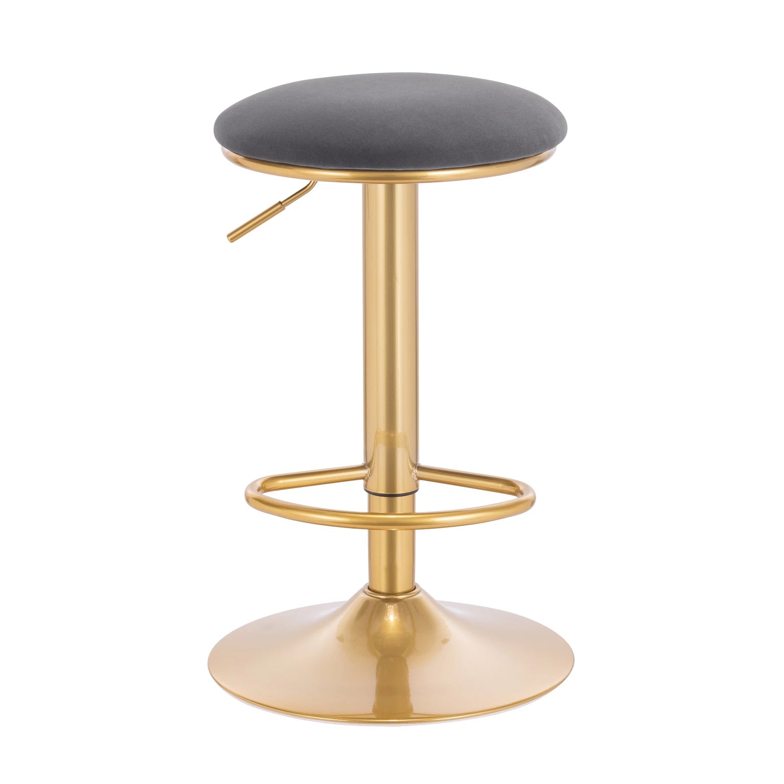 Barkruk Met Voetsteun – Ronde Zitting – 360° Draaibare Bar Kruk – In Hoogte Verstelbare Eetkruk – Moderne Barkruk Voor Keuken, Eetkamer, Bar of Café – Grijs - Goud Design - QUORE