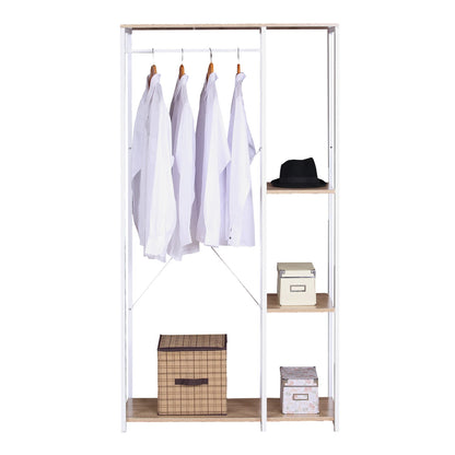 Kledingrek - Loftstijl - Kledingmeubel - Slaapkamer - Halkast - Schoenen Opbergen - Industrial style - Wardrobe - Luxe Rek Voor Kleding - Jassen ophangen - Hout Staal Kledingrek - Wit en licht eiken - QUORE