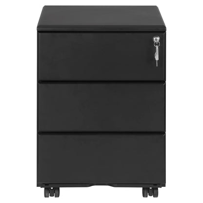 Mobiele Archiefkast - Metalen Kast - Kantoorkast - Opbergkasten - 3 Lades – Lockable & Verstelbare Hangmappen – Zwart