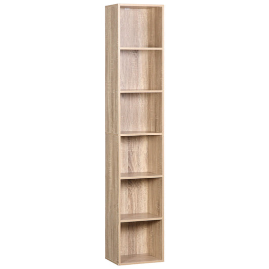 Boekenkasten - Boekenplank - Wandplank - Boekenrek - 30x23.5x158.4cm - 6 vakken - voor Kantoor Woonkamer Lezen Studeerkamer - Oak - QUORE