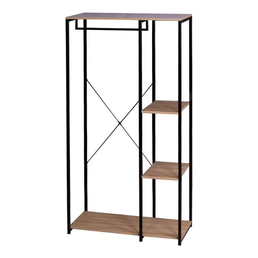 Kledingrek - Loftstijl - Kledingmeubel - Slaapkamer - Halkast - Schoenen Opbergen - Industrial style - Wardrobe - Luxe Rek Voor Kleding - Jassen ophangen - Hout Staal Kledingrek - Zwart en licht eiken - QUORE
