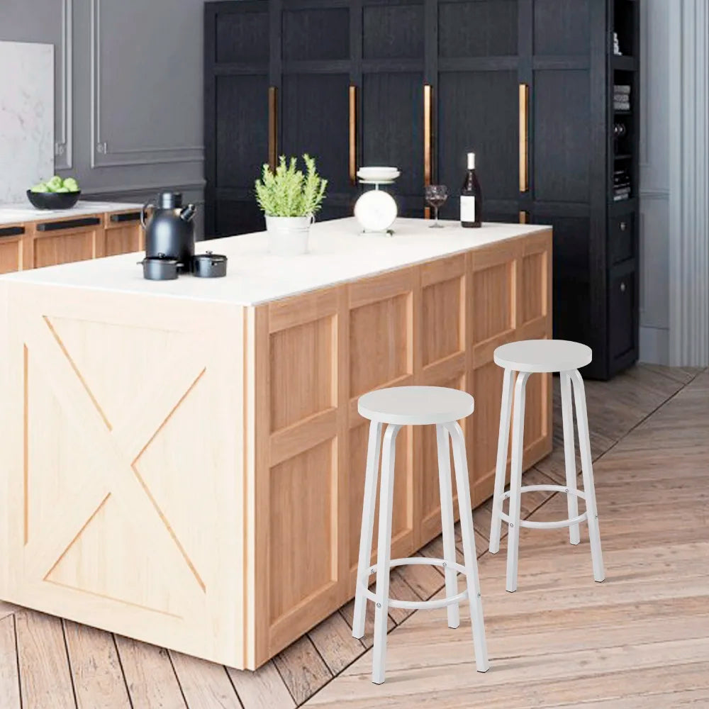 Barstoelen – Set van 2 - Barkrukken – Keukenstoelen – Barstoelen Set – Metalen Frame – MDF Zitting – Antislip Dop - Wit