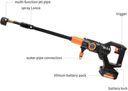 Snoerloze Hogedrukreiniger - Draagbaar & Krachtig - 20V - Oplaadbare Accu - Hogedrukreiniger voor Elektrische Auto - 5 m - 5 in 1 Alang met Roterende Sproeier - voor Autohek - Tuin en Zwembad - Zwart