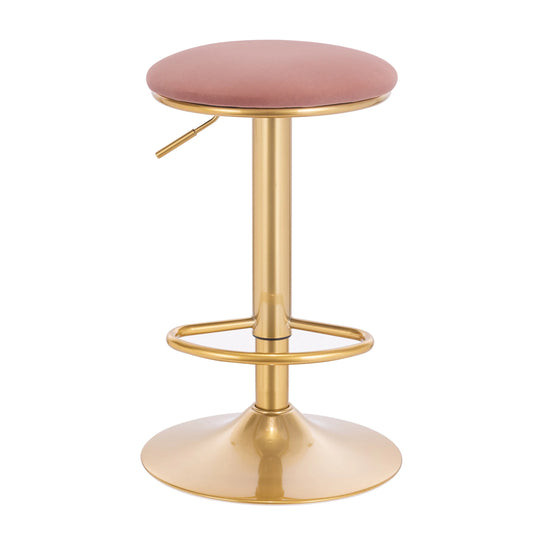 Barkruk met Voetsteun - Verstelbare Barkruk - Stoel - 360° Draaibaar - Velvet Zitting - Stalen Frame - Roze - QUORE