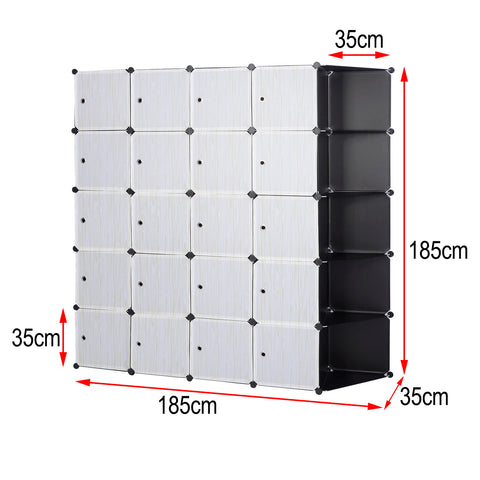 Grote Kledingkast - DIY Opbergkast met Deuren - Garderobekast - 4 Kledingroedes - 13 Opbergvakken - Kleding - Schoenen - Boeken - Moderne - 185x185x35 cm - Eenvoudige Montage - Zwart Wit