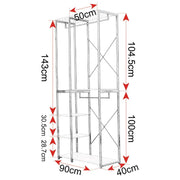 Kledingrek - Kledinghangers - Kledingrek Metaal - Houten Stalen Kapstok – Vrijstaande Kledinghanger - met Opslagplanken - Schoenenrek voor Slaapkame - 90x40x204.5cm - Zwart en Licht Eiken