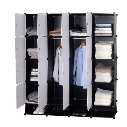 Opbergkast voor Slaapkamer - Kast - Archiefkast - Kantoorkast - 14 Kubussen – Met 2 Kledingroedes – Modulair Ontwerp voor Speelgoed, Boeken & Schoenen - Zwart & Wit