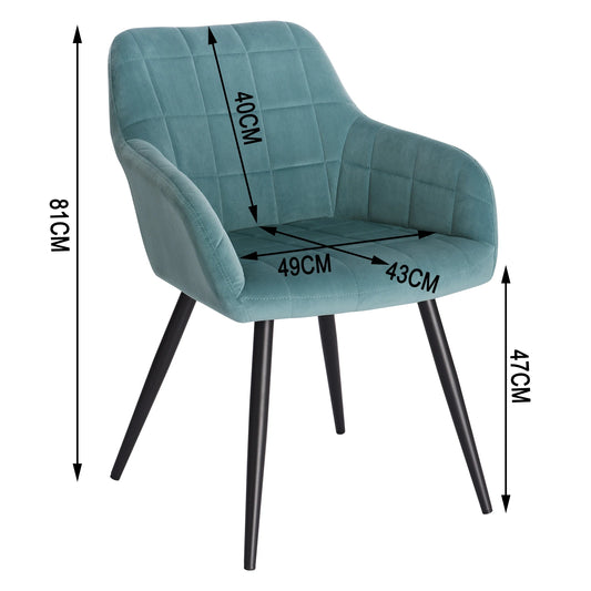 Eetkamerstoel - Eetkamer Stoelen - Lounge Stoel - Fauteuil - met Stalen Poten en Rugleuning - voor Woonkamer en Vrijetijdsrestaurant - Blue en Zwart