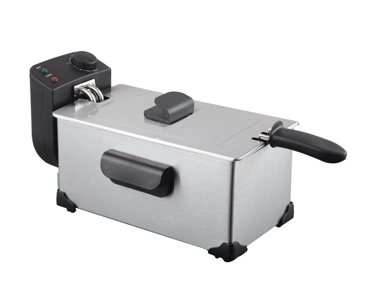 Elektrische friteuse - Vermogen - Regelbare Thermostaat - Uitneembare Mand met Anti-Scald Grip - Roestvrijstalen Deksel -  Afvoerkraan en Geurfilter - 2200W - 3L