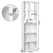 Bookcase with Drawer - Shelving Unit - Bookcase - Open Shelving Unit - Freestanding - Storage Cabinet - Room Divider - 6 Compartments - 1 Drawer - 50x24x168cm - White