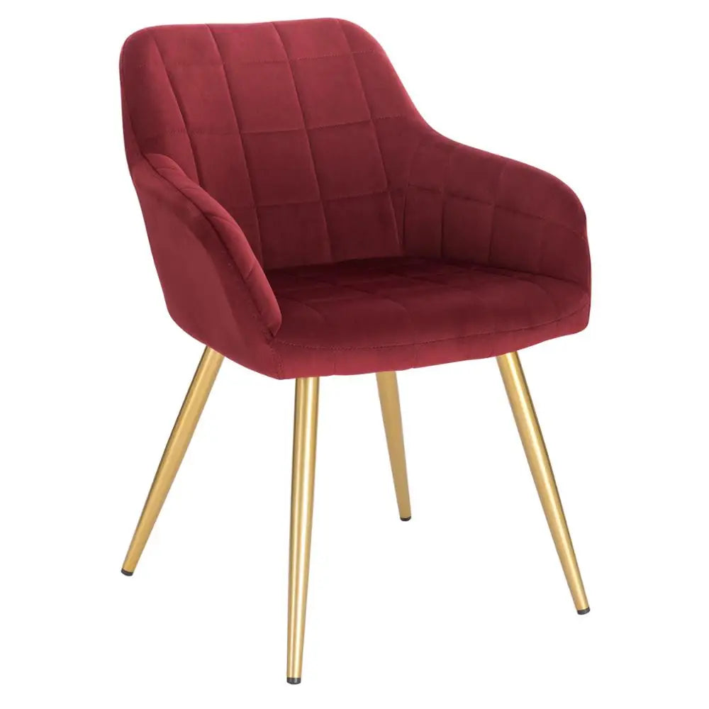 Eetkamerstoel - Eetkamer Stoelen - Lounge Stoel - Fauteuil - met Stalen Poten en Rugleuning - voor Woonkamer en Vrijetijdsrestaurant - Dark Rood en Zwart