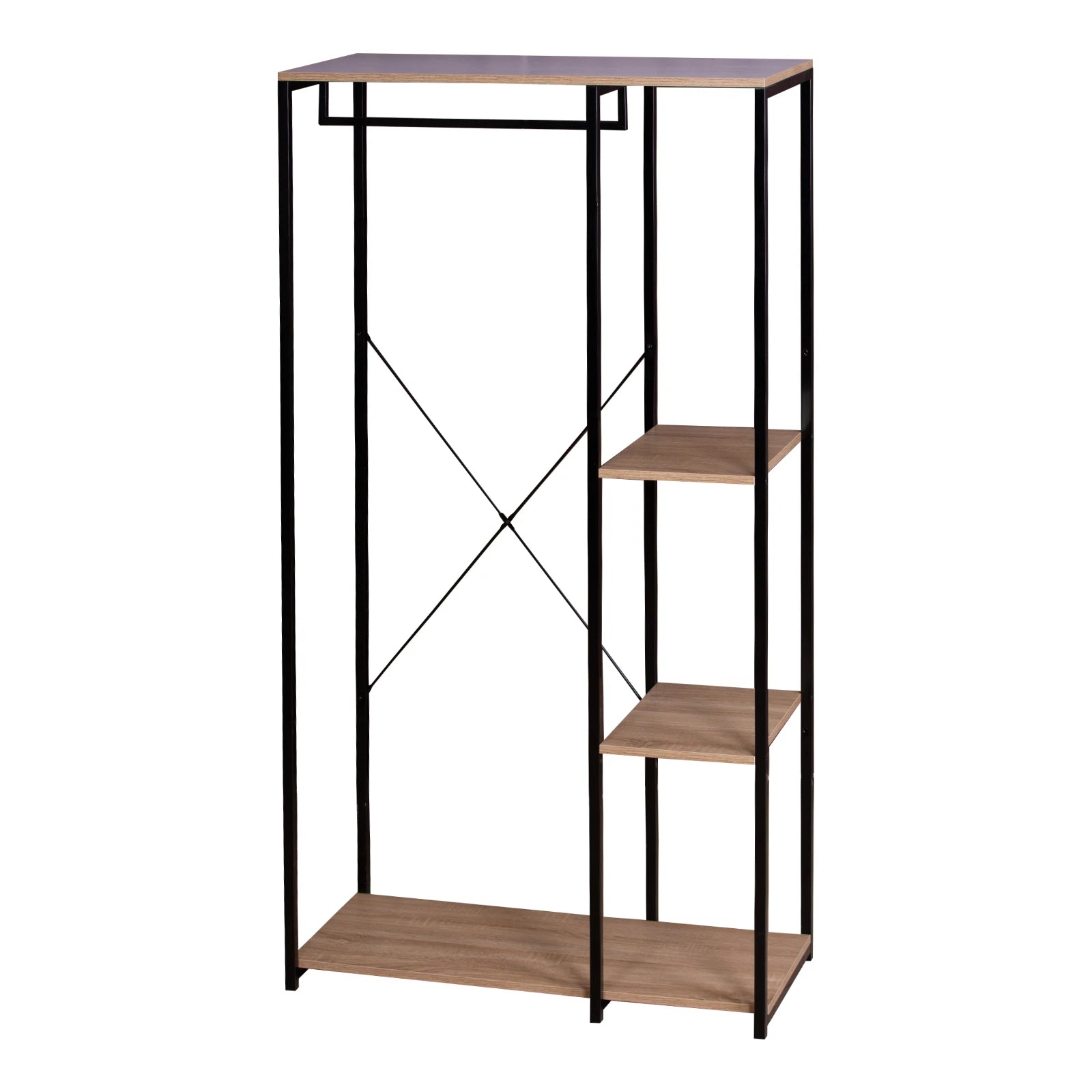 Kledingrek - Loftstijl - Kledingmeubel - Slaapkamer - Halkast - Schoenen Opbergen - Industrial style - Wardrobe - Luxe Rek Voor Kleding - Jassen ophangen - Hout Staal Kledingrek - Zwart en licht eiken - QUORE