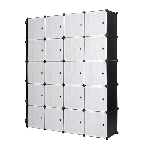 Grote Kledingkast - DIY Opbergkast met Deuren - Garderobekast - 4 Kledingroedes - 13 Opbergvakken - Kleding - Schoenen - Boeken - Moderne - 185x185x35 cm - Eenvoudige Montage - Zwart Wit