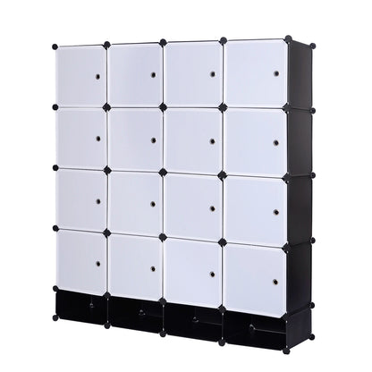 Opbergkast voor Slaapkamer - Kast - Archiefkast - Kantoorkast - 14 Kubussen – Met 2 Kledingroedes – Modulair Ontwerp voor Speelgoed, Boeken & Schoenen - Zwart & Wit