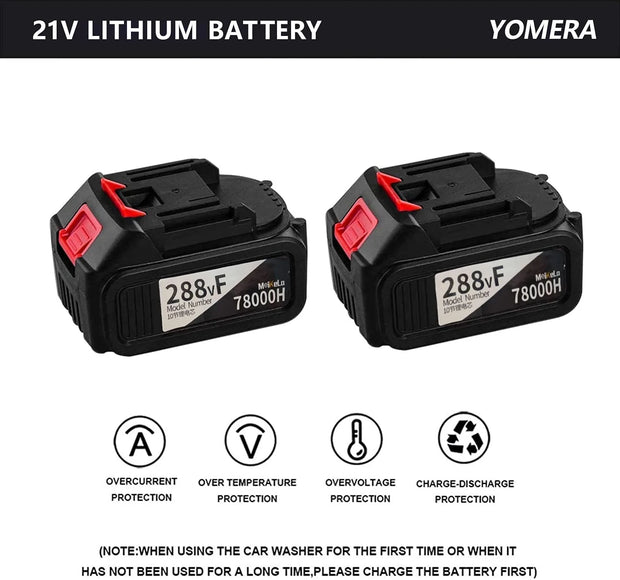 Snoerloze Hogedrukreiniger - Draagbare 21V Hogedrukreiniger - Snoerloos & Krachtig - Hogedrukreiniger - Hogedrukpistool - Draagbare Hogedrukreiniger - met 5M Slang - met 5 in 1 Sproeikop - Zwart