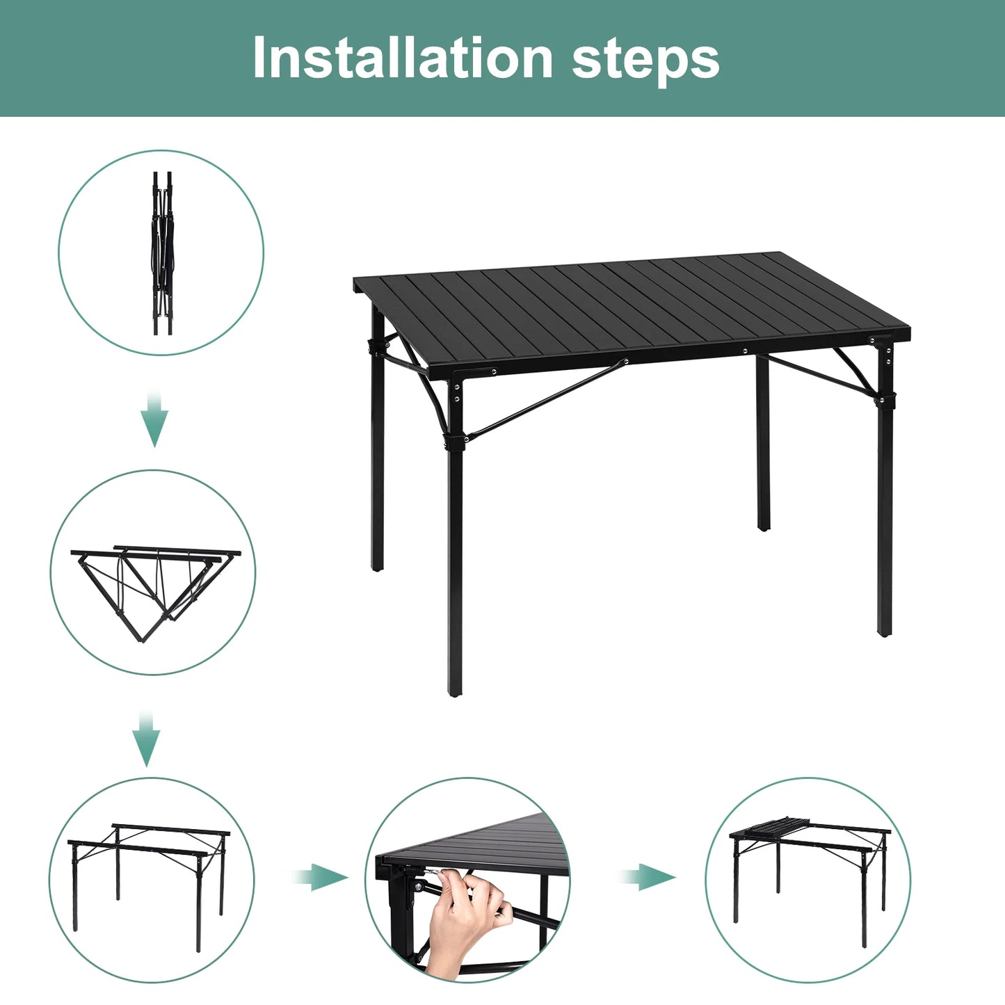 Campingtafel - Vouwtafel - Klaptafel - Draagbare - met Draagtas - voor Buiten - Binnen - Achtertuin - Tuin - Barbecue - Aluminium - 104 x 69 x 70cm - Zwart