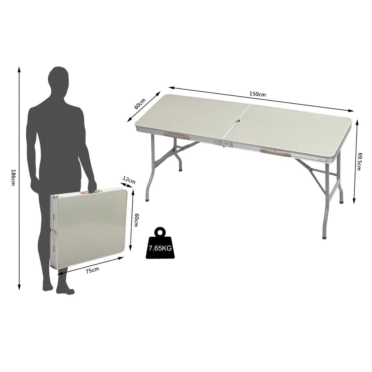 Klaptafel - Opvouwbare Tuintafel - Inklapbare Tafel - Vouwtafel - Buitenkamperen - Rechthoek - Metaal