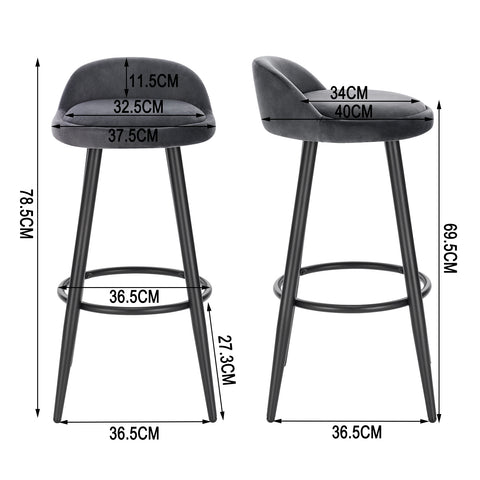 Barkruk - Bar stoel - Bar stoelen set 2 - Cafékruk Barmeubilair - Bar gereedschap cocktails - Fluwelen barkrukken - 120 kg - Donkergrijs fluweel