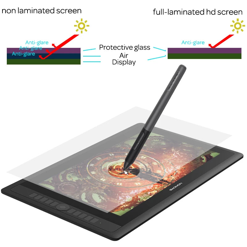 A+ PD156PRO Graphics Tablet Display for Drawing 15.6" Full-Laminated IPS HD Screen with 8192 Levels Battery-Free Pen - QUORE