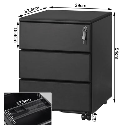 Mobiele Archiefkast - Metalen Kast - Kantoorkast - Opbergkasten - 3 Lades – Lockable & Verstelbare Hangmappen – Wit