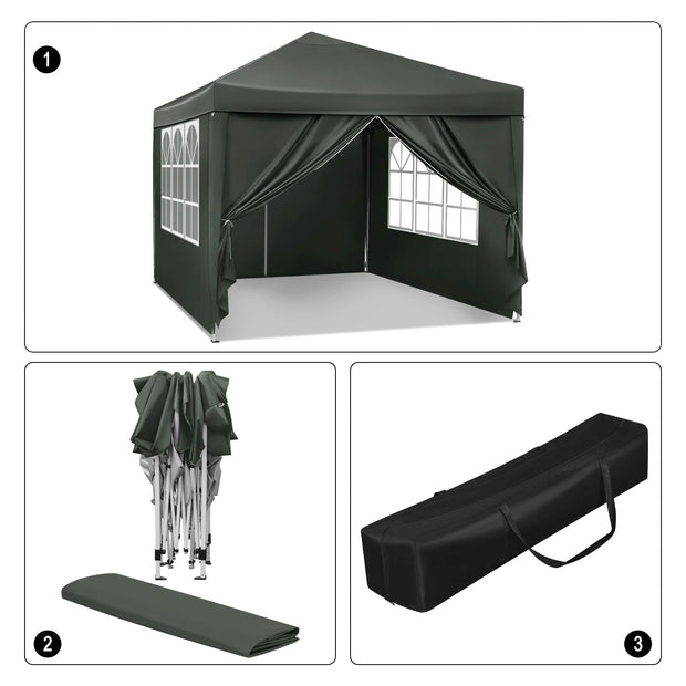 3x3m Opvouwbare Partytent - Easy Up Partytent - Partytent Opvouwbaar - Tuinpaviljoen - Waterdicht - UV - Bescherming - Verstelbare Hoogte - Draagtas - Zonnescherm - Antraciet