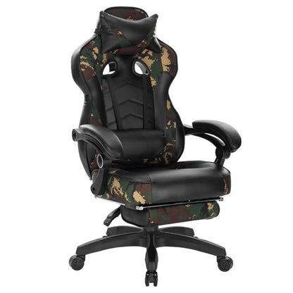 Ergonomische Gaming- en Bureaustoel – Comfortabele Werkstoel – Verstelbare Rugleuning – Voetensteun – Kunstleer – Maximale Draagkracht 120 Kg – Zwenkwielen - Camouflage