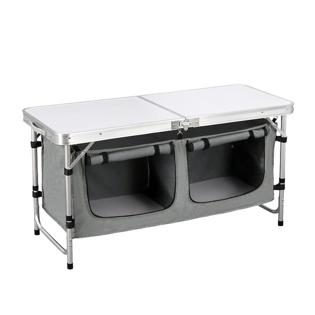 Picknicktafel - Campingtafel - Campingtafel Inklapbaar - Opvouwbaar - In hoogte verstelbaar - Aluminium Koffertafel - Met Opbergtas - Wit Grijs