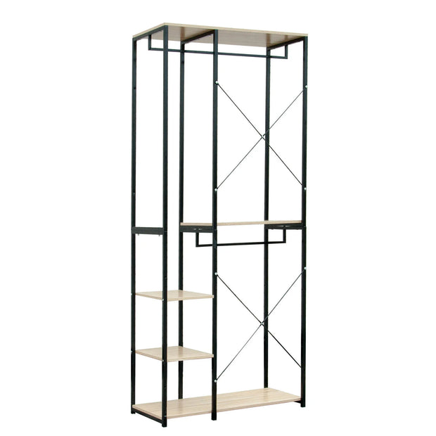 Standing rack - Storage rack - Shelving unit - Shoe rack - Hanging clothes - Waterproof - Assembly - Living room - Black and Light Oak