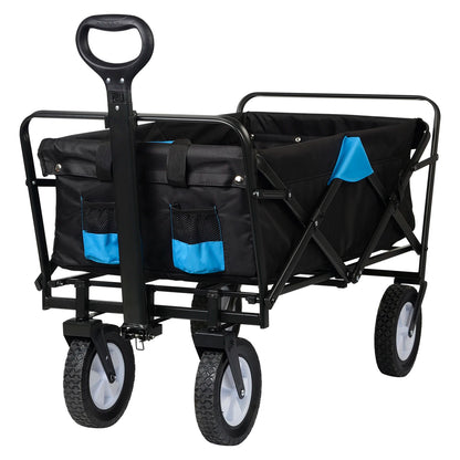 Tuinwagen - Tuinkar - Bolder - Transport - Strand - Heavy-duty - Plat- en - Hekwerkontwerp - 360° Draaibare Wielen - Voor Tuin - Erf - en Magazijn - Ergonomische Handgreep - Draagvermogen 80kg - Antraciet Turquoise - QUORE