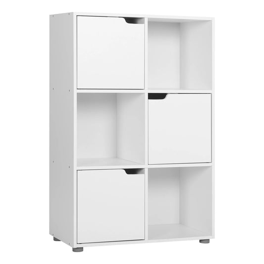 Boekenkasten - Boekenplanken - Boekenkasten Hout – Vrijstaand Wandrek met 6 Vakken & Deuren – Opbergkast voor Boeken - Dossiers - Decoratie – Geschikt voor Woonkamer - Slaapkamer - Kantoor – 59,7x29,7x91cm - Wit