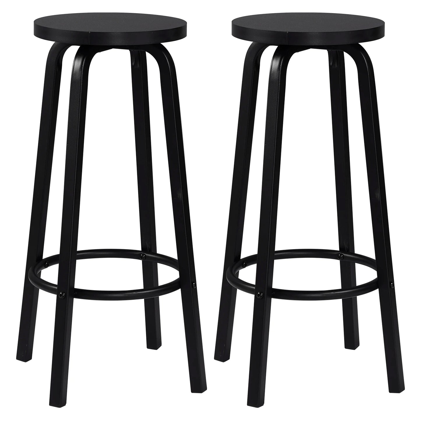 Barstoelen – Set van 2 - Barkrukken – Keukenstoelen – Barstoelen Set – Metalen Frame – MDF Zitting – Antislip Dop - Zwart