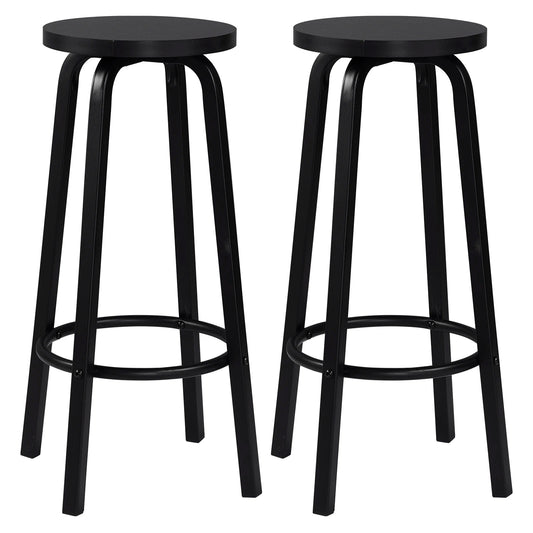 Barstoelen – Set van 2 - Barkrukken – Keukenstoelen – Barstoelen Set – Metalen Frame – MDF Zitting – Antislip Dop - Zwart