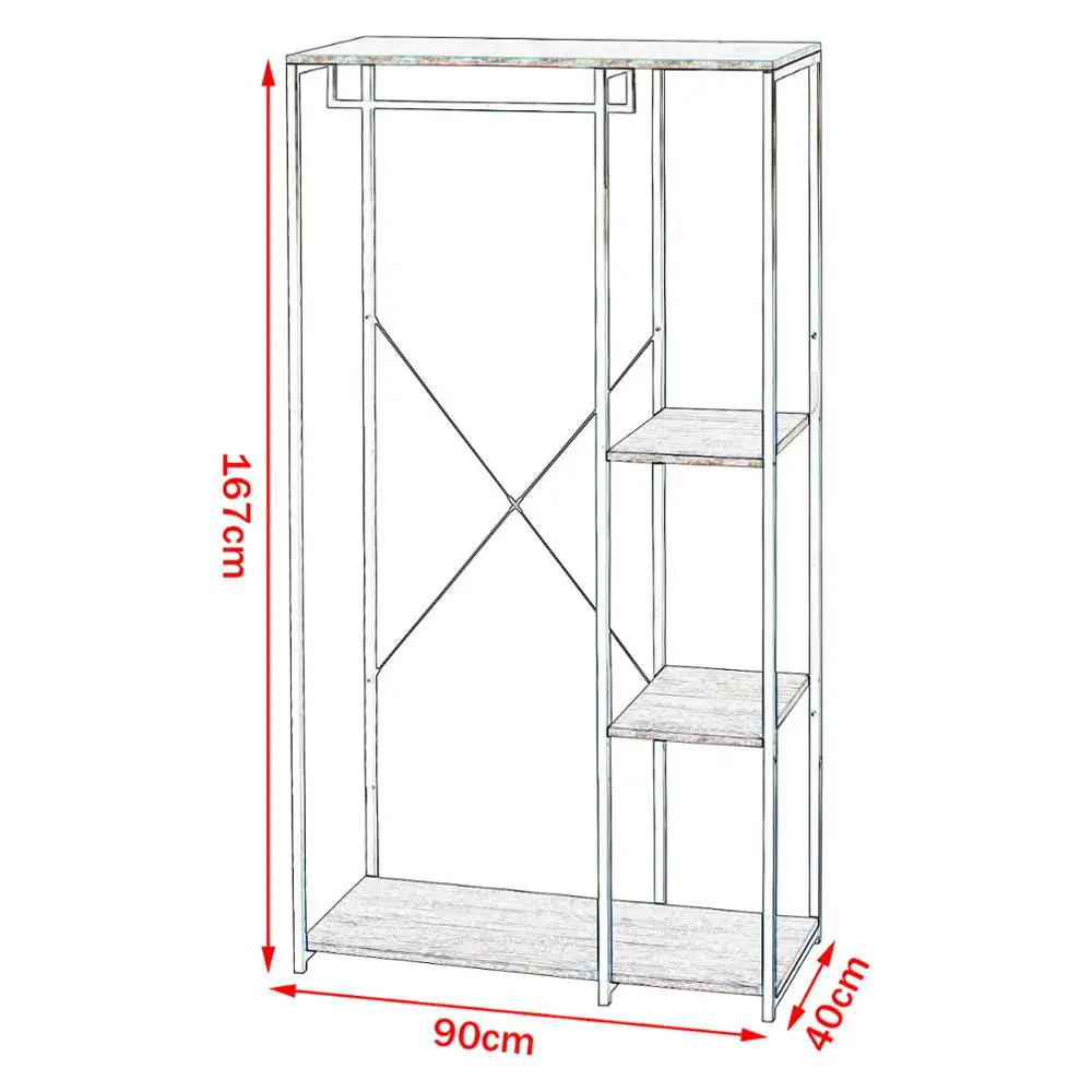 Kledingrek - Loftstijl - Kledingmeubel - Slaapkamer - Halkast - Schoenen Opbergen - Industrial style - Wardrobe - Luxe Rek Voor Kleding - Jassen ophangen - Hout Staal Kledingrek - Zwart en licht eiken - QUORE