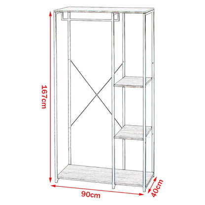 Kledingrek - Loftstijl - Kledingmeubel - Slaapkamer - Halkast - Schoenen Opbergen - Industrial style - Wardrobe - Luxe Rek Voor Kleding - Jassen ophangen - Hout Staal Kledingrek - Zwart en licht eiken - QUORE