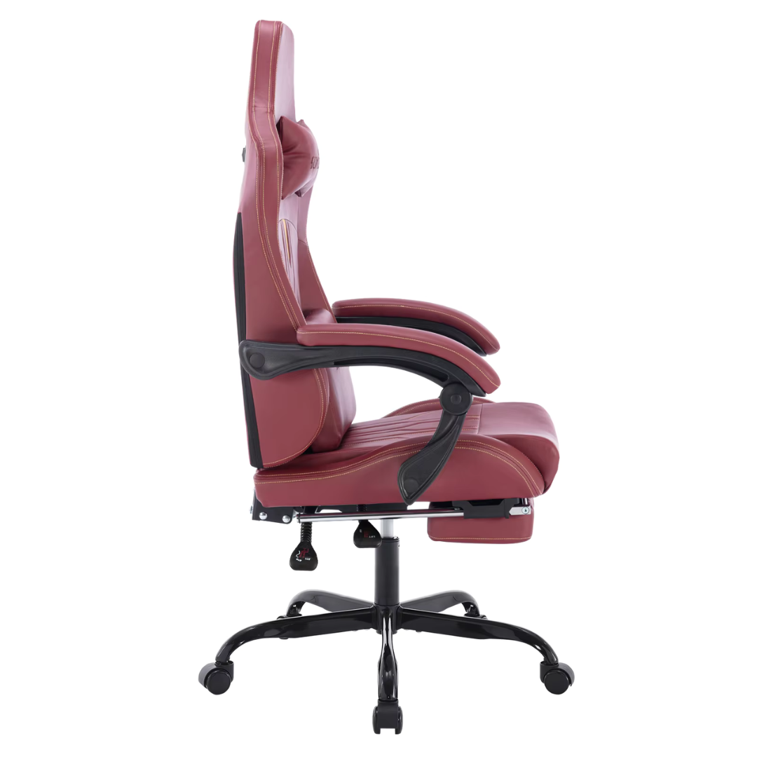 Gaming Stoel - Gamestoel - Bureaustoel - Computerstoel - Ergonomische Gaming Chair - PU Leder Bureaustoel -  met Nekkussen & Verstelbaar Rugkussen - Met beensteun - voor Comfortabel Gamen en Werken - Rood-Bruin