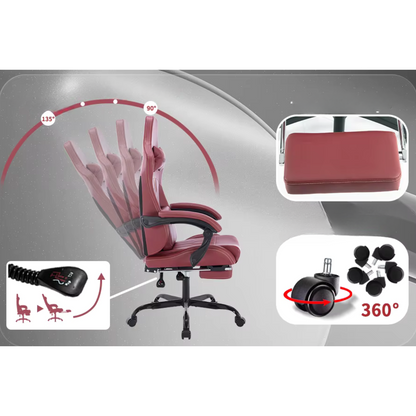 Gaming Stoel - Gamestoel - Bureaustoel - Computerstoel - Ergonomische Gaming Chair - PU Leder Bureaustoel -  met Nekkussen & Verstelbaar Rugkussen - Met beensteun - voor Comfortabel Gamen en Werken - Rood-Bruin