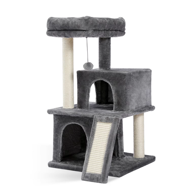 Grote kattenboomtoren Condo Meubels – Krabpaal & Kattenspringspeelgoed met Ladder – Huisdierhuis voor Kittens & Katten – Speelstructuur met Meerdere Niveaus