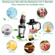 3-in-1 Keukenmachine – 700W Blender, Smoothie Maker - Voedselhakker & Droge Molen – Draagbare Juicer voor Groenten - Fruit & Noten – Multifunctionele Food Processor