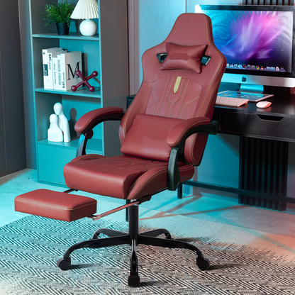 Gaming Stoel - Gamestoel - Bureaustoel - Computerstoel - Ergonomische Gaming Chair - PU Leder Bureaustoel -  met Nekkussen & Verstelbaar Rugkussen - Met beensteun - voor Comfortabel Gamen en Werken - Grijs