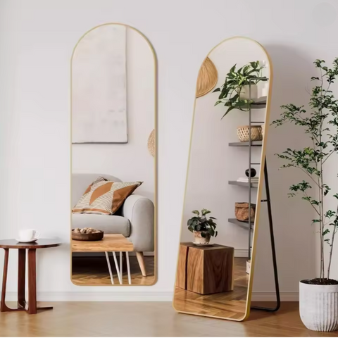 Vloerspiegel - Staande spiegel - Mirror - Interieur - Kapsalon - Kledingwinkel - Wandspiegel- Industrieel - Aluminium frame - 162 cm - Goud