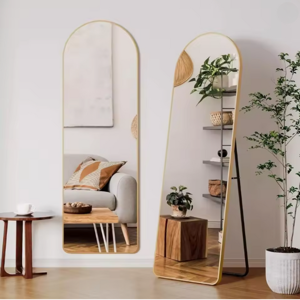 Vloerspiegel - Staande spiegel - Mirror - Interieur - Kapsalon - Kledingwinkel - Wandspiegel- Industrieel - Aluminium frame - 162 cm - Goud