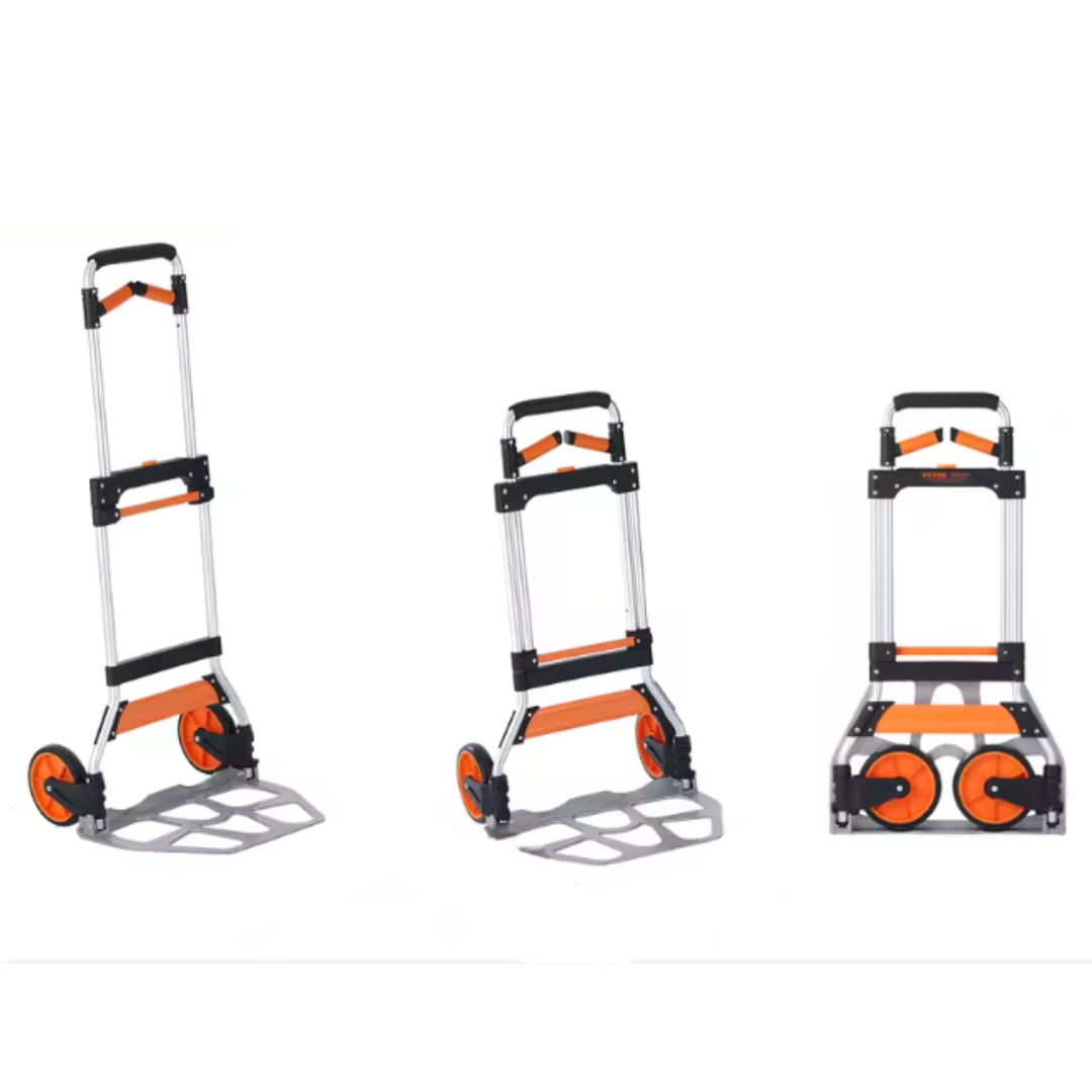 Opvouwbare Steekwagen – Transportkar met een Draagvermogen van 140 kg, Gemaakt van Aluminiumlegering en Kunststof – Stapelbare Trolley met Verstelbare Handgreep (900–1109 mm) – Inklapbare Trolley met Trekkoord – Compact Formaat voor Gemakkelijke Opslag - QUORE
