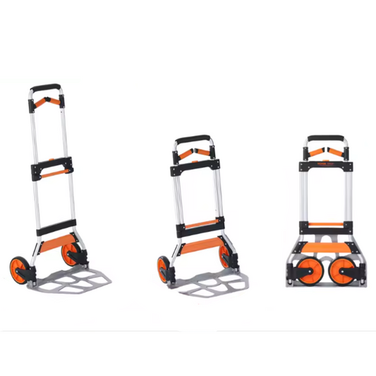 Opvouwbare Steekwagen – Transportkar met een Draagvermogen van 140 kg, Gemaakt van Aluminiumlegering en Kunststof – Stapelbare Trolley met Verstelbare Handgreep (900–1109 mm) – Inklapbare Trolley met Trekkoord – Compact Formaat voor Gemakkelijke Opslag - QUORE