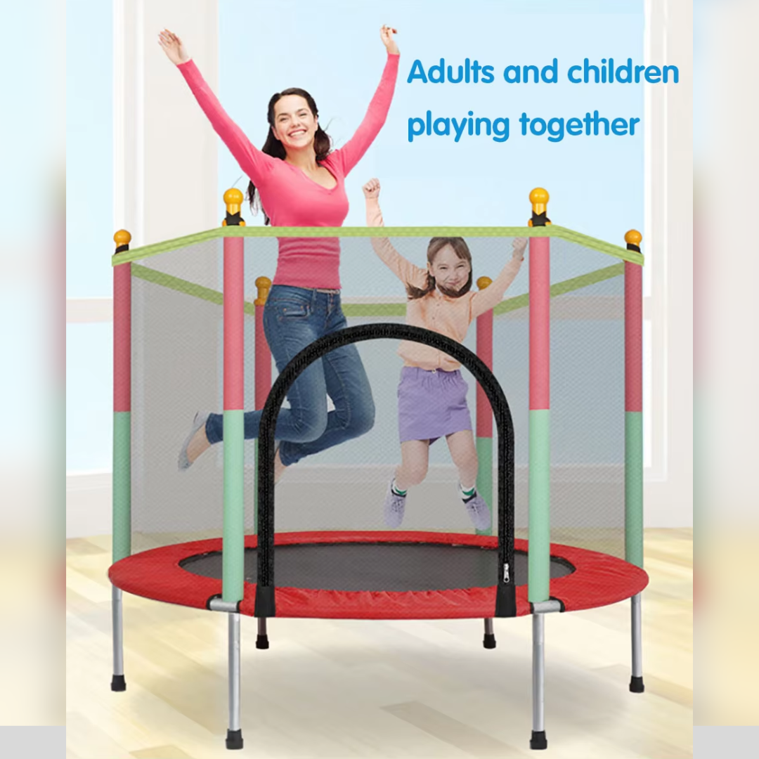 Kindertrampoline 140cm - Trampoline met Veiligheidsnet en Ritssluiting - 100kg Draagkracht - Rood Groen - Veilig en Stevig voor Kinderen - QUORE
