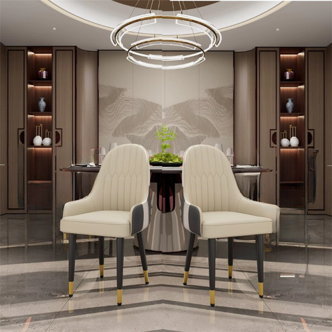 Chair - Dining Room Chairs - Set of 2 Dining Room Chairs - Faux Leather Design - Mid-Century Bar Stools - Wooden Legs - Comfortable Upholstery - For Kitchen - Dining Room - Living Room - 52x49x90cm - Cream White and Gray