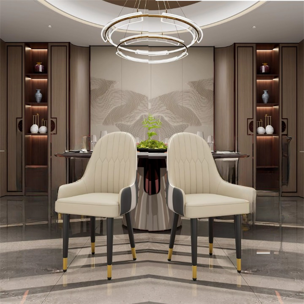 Chair - Dining Room Chairs - Set of 2 Dining Room Chairs - Faux Leather Design - Mid-Century Bar Stools - Wooden Legs - Comfortable Upholstery - For Kitchen - Dining Room - Living Room - 52x49x90cm - Cream White and Gray